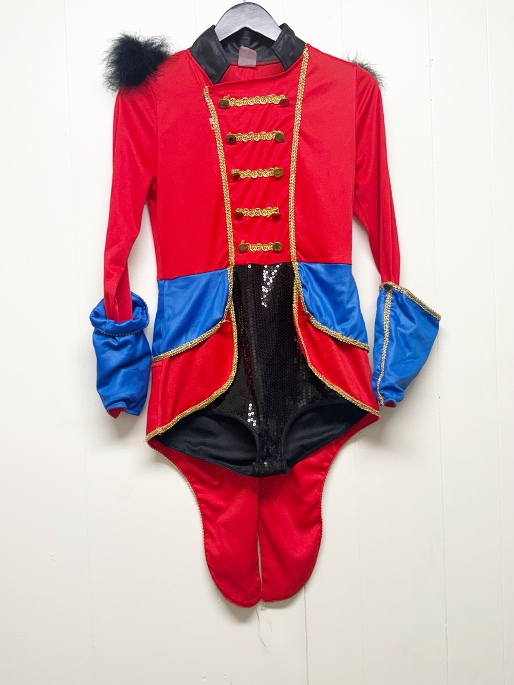 PARTY KING Ringmaster Coat Women’s Leotard Bodysuit Costume Red Blue Medium